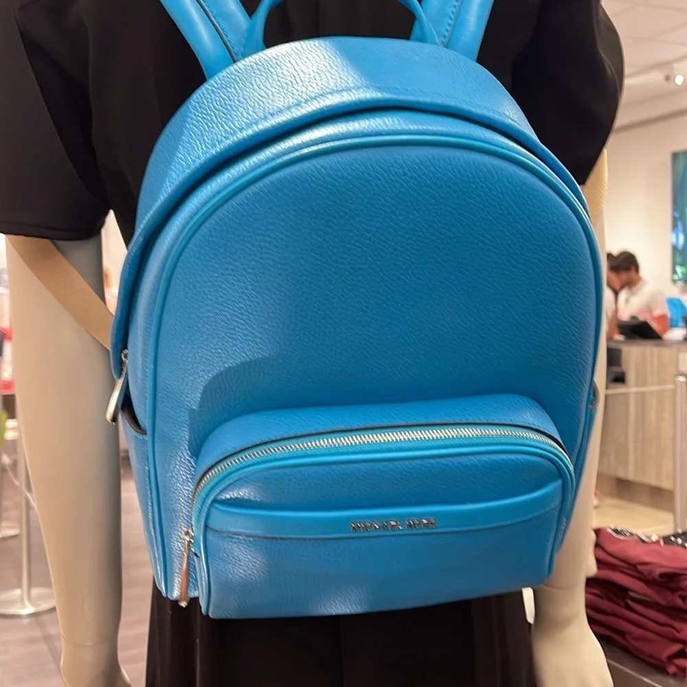 Michael Kors Bex Medium Pebbled Leather Backpack COLOR SANTORINI BLUE NWT